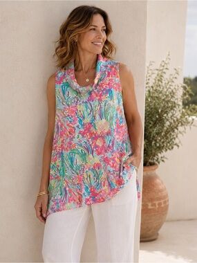 SHANA AQUA SLEEVELESS FLORAL POPOVER TOP SZ XXL NWT